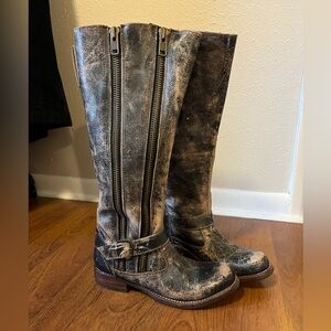 Bed|Stu Cobbler Series Distressed Leather Boots Double Zipper with Buckle Size 8